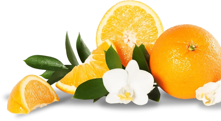 A close up of oranges and flowers on a table